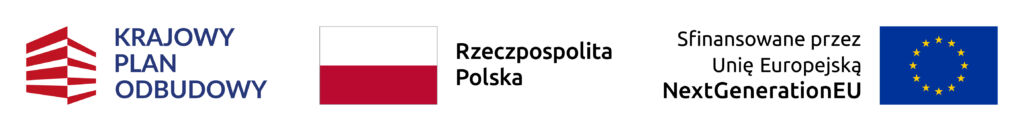 Zestawienia złożonego ze znaku Krajowego Planu Odbudowy, barw Rzeczpospolitej Polskiej oraz znaku Next Generation EU