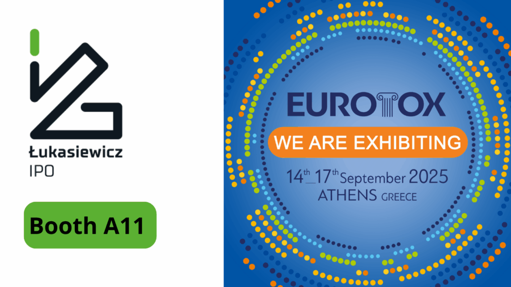 Logo EUROTOX 2025 i logo Ł-IPO z numerem stoiska